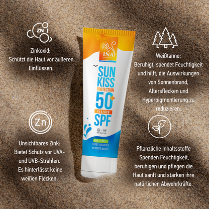Familienpackung für Sonnenschutz - 2+1 Natürliche Sonnencreme für Gesicht und Körper SPF 50+ mit Bio-Weißtanne