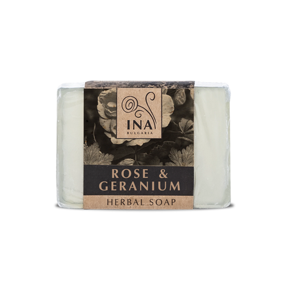 + Geschenk Natürliche Kräuterseife mit Rosen-Damascena-Öl und Geranie - pflegende Wirkung