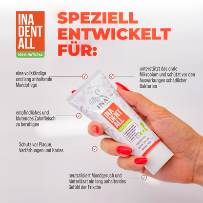 + Geschenk Natürliche fluoridfreie Zahnpasta mit Räucherbaum, Schwarzmeerlauge und Postbiotikum - Ina Dent-All